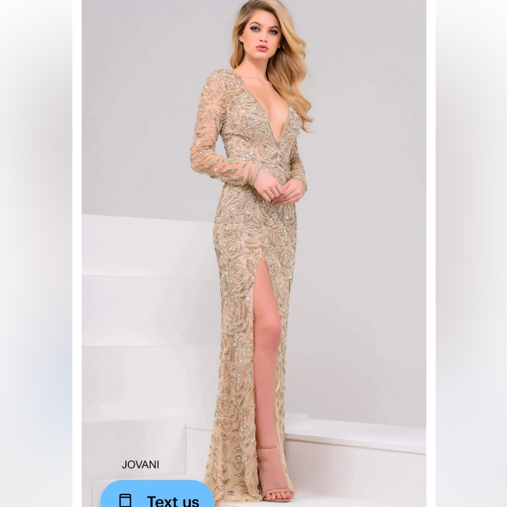 Jovani 24219 Gown with Sleeves. Head to Toe Beading. Size 12 new with tags!